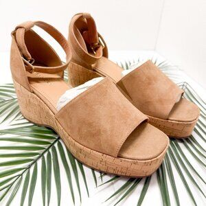 Lisa Vicky Shoes Womens Size 9 Cognac Kid Suede Platform Wedge Sandals LAUD-V